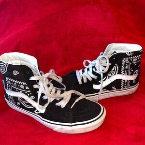 VANS SK8 High Tops Black Peace Paisley/Bandana print M7